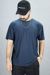 Turbo Checkered Pattern Crew Neck Tee In Dark Blue